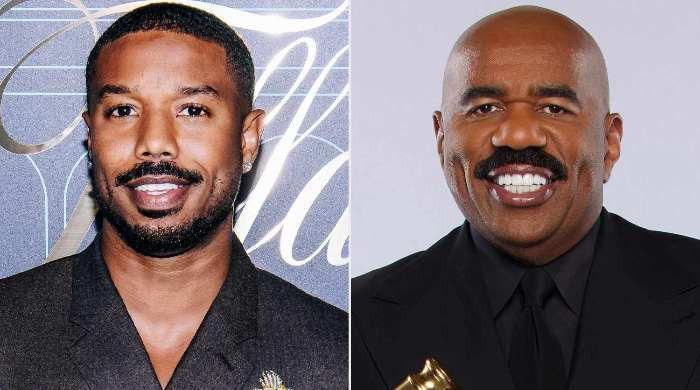 Michael B. Jordan hugs Steve Harvey after Lori Harvey break up