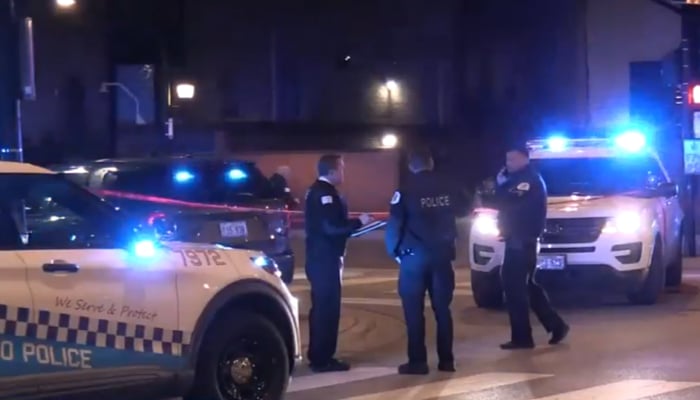 In this still, police officials working at the scene after Chicago’s River North neighbourhood shooting on October 8, 2023. — ABC7