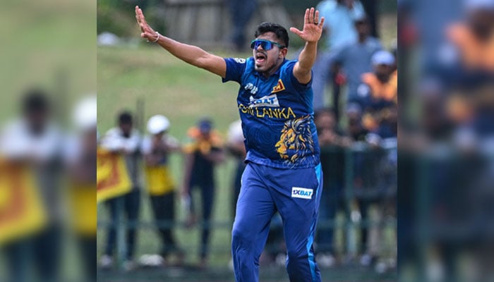 Sri Lanka´s Maheesh Theekshana unsuccessfully appeals for leg before wicket (LBW)  during the Asia Cup 2023 ODI cricket match between Sri Lanka and Bangladesh at the Pallekele International Cricket Stadium in Kandy on August 31, 2023. — AFP