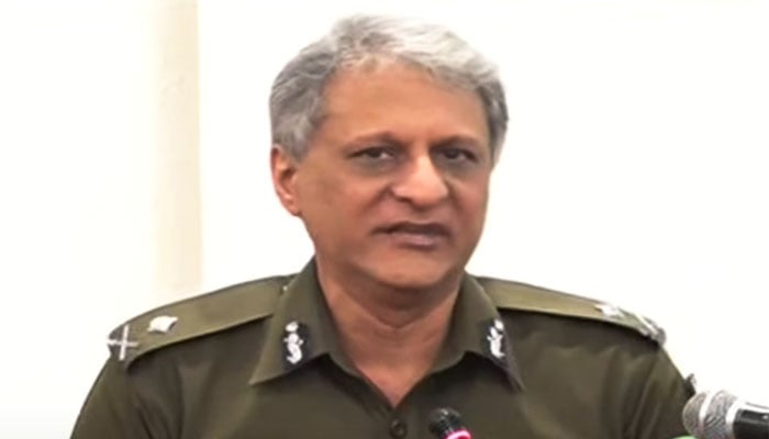 Punjab Inspector General (IG) Dr Usman Anwar speaks during a presser in Lahore on Friday October 13, 2023, in this still taken from a video. — YouTube/Geo News