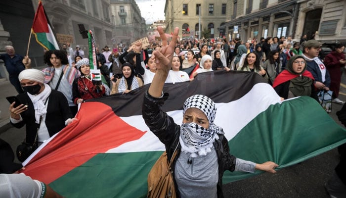 Thousands rally in Geneva to express solidarity with Palestine. AFP