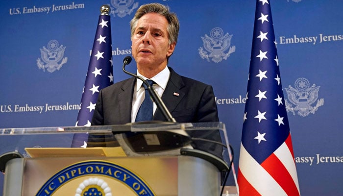 US Secretary of State Antony Blinken speaks during a press conference in Tel Aviv, on October 17, 2023, after an overnight meeting with Israeli Prime Minister Benjamin Netanyahu. — AFP