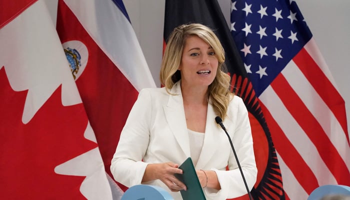 Canadian Minister of Foreign Affairs Melanie Joly speaks at the High-Level Dialogue on the Declaration Against Arbitrary Detention in State-to-State Relations, in New York City, September 20, 2023, on the sidelines of the 78th UNGA. — AFP