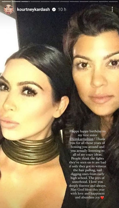 Kourtney Kardashian wishes ‘love, happiness’ to Kim despite missing birthday bash