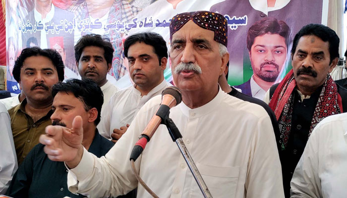 PPP leader Khursheed Shah addressing an event in this undated picture. — PPI/File