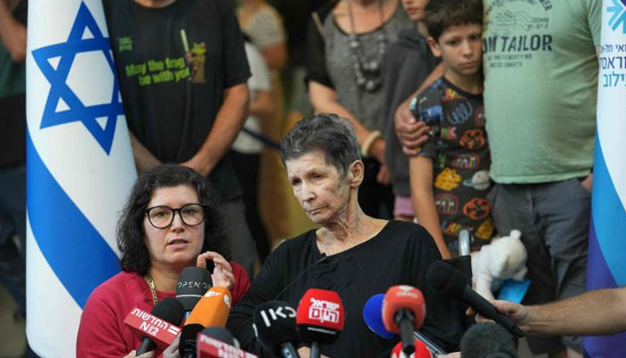 Israeli Yocheved Lifshitz, 85, holds a press conference in Tel Aviv after she was released by Palestinian militant group Hamas, Tuesday. — AFP