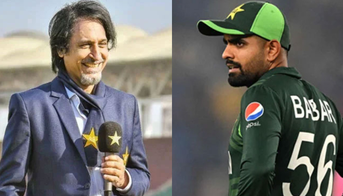 Former Pakistan captain and renowned commentator Ramiz Raja (left) and incumbent skipper Babar Azam. — PCB/AFP/File