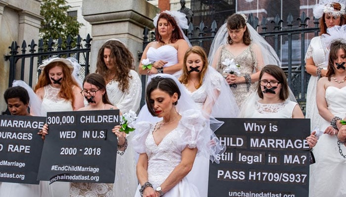 Advocates and child marriage survivors gather on the steps of Massachusetts’ State House to call for an end to child marriages in Boston, Massachusetts. — AFP/File