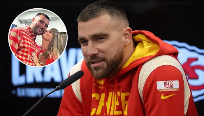 Travis Kelce plays coy when asked if he’s ‘in love’ with Taylor Swift: Watch