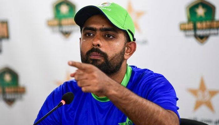 Pakistan skipper Babar Azam addresses a news conference at the National Stadium in Karachi. — AFP/File