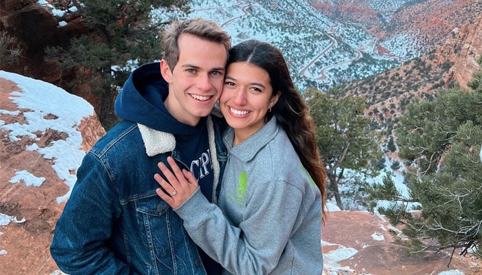 newlywed couple, Nate Kuhlman and Mariana (Garcia) Kuhlman pose together on the day of their engagement. — Facebook/@Mariana Kuhlman