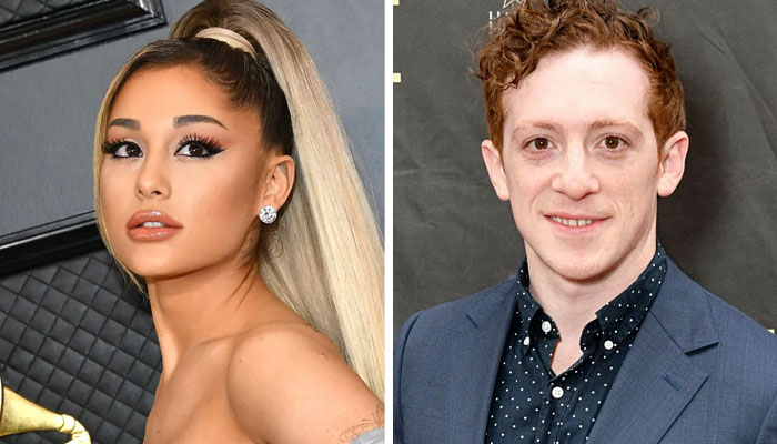 Ariana Grande poses with Ethan Slater as she supports his Broadway show