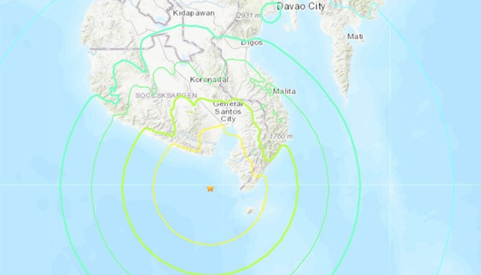 A screengrab of a map of the Philippines depicting the extent of the earthquake on November 17, 2023. — USGS