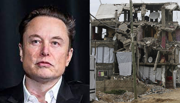 Elon Musk. A destroyed building in Gaza. — AFP/File