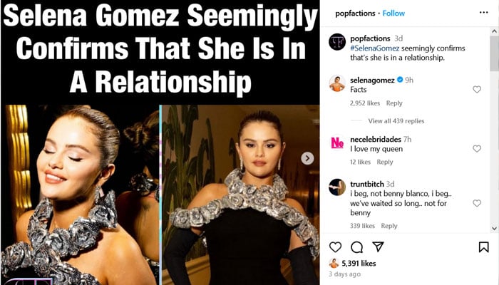 Selena Gomez confirms relationship with Benny Blanco