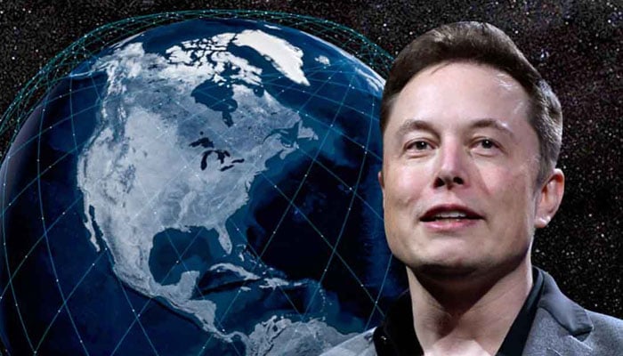 Elon Musk with Starlink satellites backdrop. — Starlink