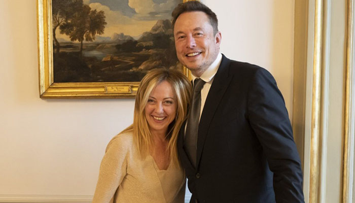 Elon Musk with Italys Prime Minister Giorgia Meloni. — X/@epa