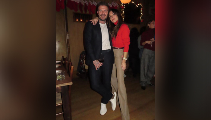 David Beckham (left) and Victoria Beckham at their Christmas party in New York, US, on December 13, 2023. — Instagram/@victoriabeckham