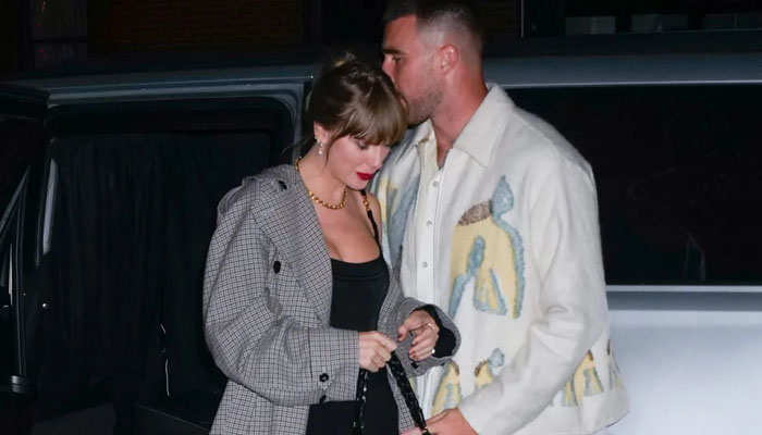 Travis Kelce and Taylor Swift arrive at SNL Afterparty on Oct 15, 2023, in New York City. — X/@gotham