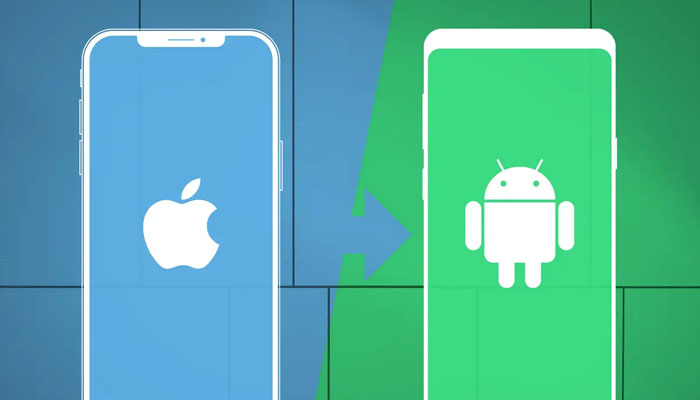 Logos of Apple and Android on displays of two phones. — Unsplash/File