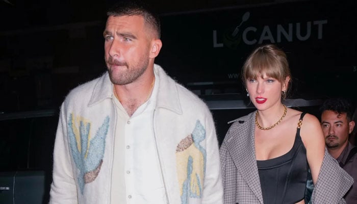 Travis Kelce and Taylor Swift at an SNL after party in New York in October. — X/@gotham