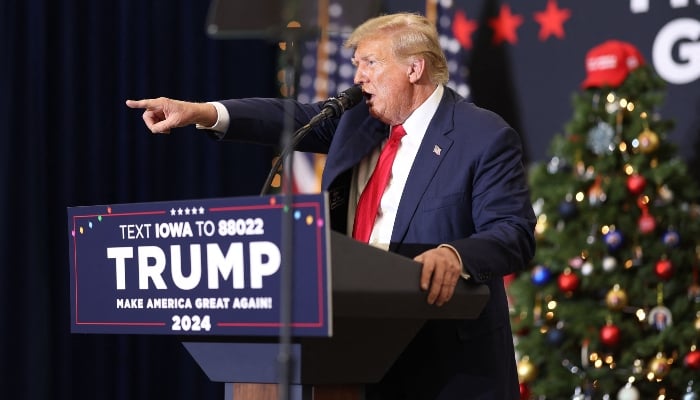 Republican presidential candidate and former U.S. President Donald Trump speaks at a campaign event on December 19, 2023 in Waterloo, Iowa. —AFP