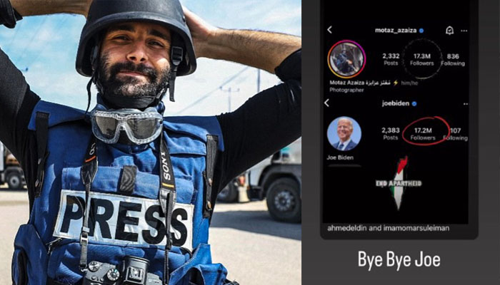 Motaz Azaiza gestures for a photograph. Screengrab of Motaz Azaizas Instagram story showing his followers count take over President Joe Biden of the United States. — Instagram/@motaz_azaiza