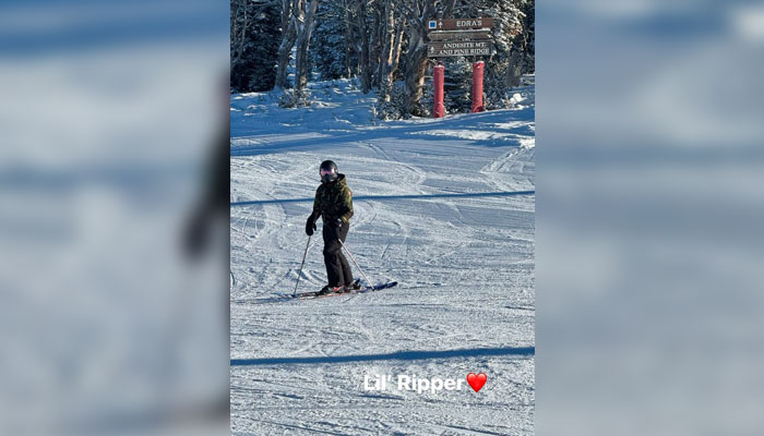 A screengrab of Tom Bradys Instagram Story with a photo of one of his children skiing. — Instagram/@tombrady