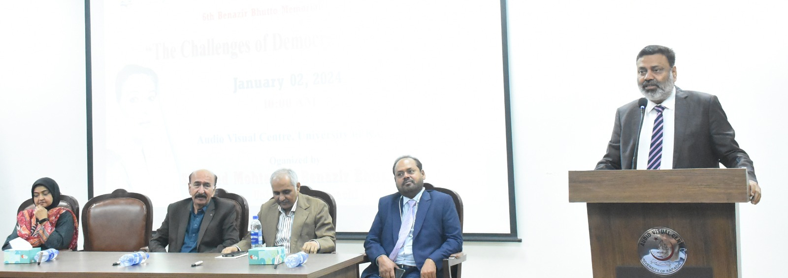 KU Vice Chancellor Professor Dr Khalid Mahmood Iraqi (right) addresses the seminar in Karachi, on January 2, 2024. — KU