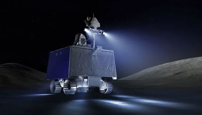 An artists illustration of Nasas ice-hunting VIPER rover exploring the moon. — Nasa via Daniel Rutter