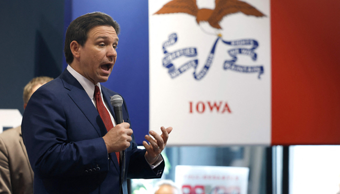 Republican presidential candidate Florida Governor Ron DeSantis speaks during a campaign event at McDevitts Indoor Sports Pub on January 07, 2024, in Grimes, Iowa. — AFP