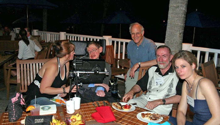 Stephen Hawking at a barbecue on Jeffrey Epsteins Caribbean island in 2006 while attending a conference organised by the financier. — AFP