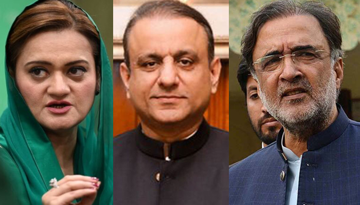 (Left to right) Pakistan Muslim League-Nawaz Information Secretary Marriyum Aurangzeb, Istehkam-e-Pakistan Party President Abdul Aleem Khan, and Pakistan Peoples Party senior leader Qamar Zaman Kaira. — PID/APP/File