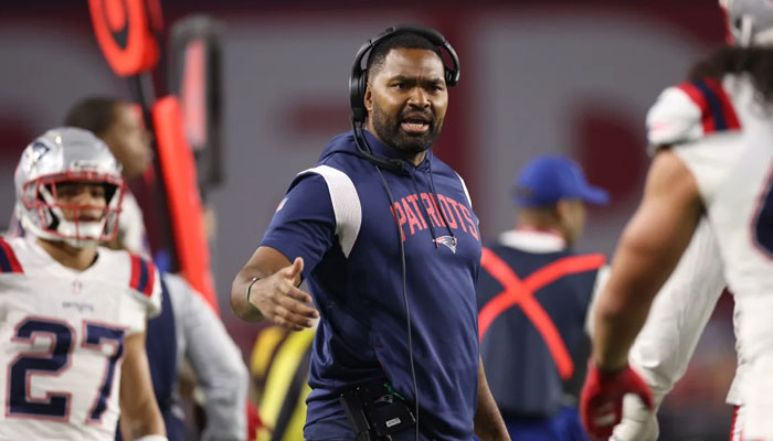 Jerod Mayo looks on during the Patriots game against the Arizona Cardinals in 2022. — Christian Petersen/File