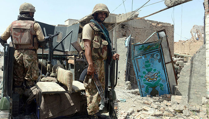 Pakistani soldiers patrol during a military operation against terrorists, in the main town of Miramnshah in North Waziristan. — AFP/File