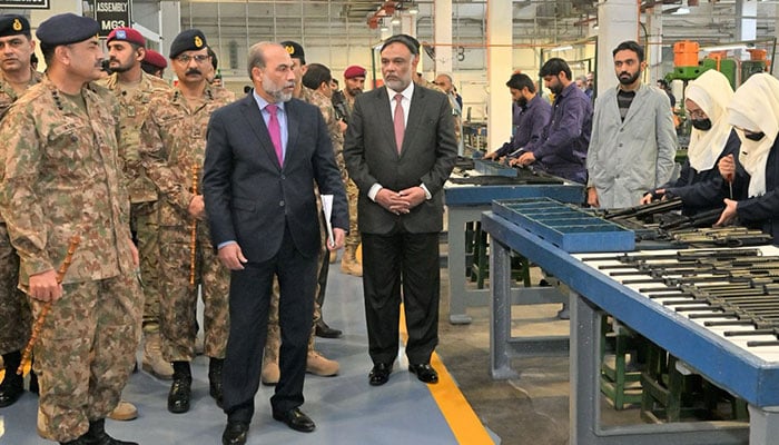 COAS General Asim Munir witnesses assembly of weapons during his visit to POF in Wah, Punjab, on January 16, 2024. — ISPR