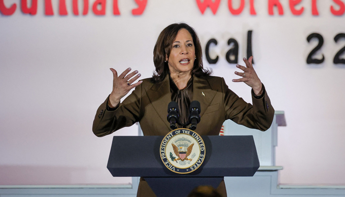 Vice President Kamala Harris speaks to hospitality workers of Culinary Workers Union Local 226 at the Culinary Workers Union Hall Local 226 on January 03, 2024 in Las Vegas, Nevada. — AFP