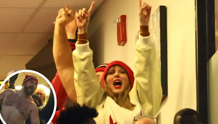 Taylor Swift reacts to Jason Kelce's roaring celebration for Travis Kelce