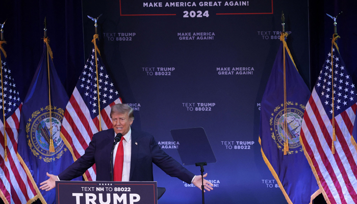 Republican presidential candidate and former President Donald Trump addresses a campaign rally at the Rochester Opera House on January 21, 2024, in Rochester, New Hampshire. — AFP