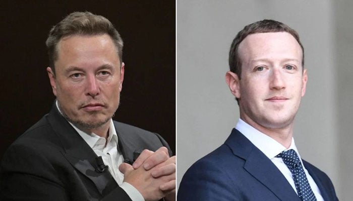 Elon Musk (left) and Mark Zuckerberg gesture during separate gatherings. — AFP/File