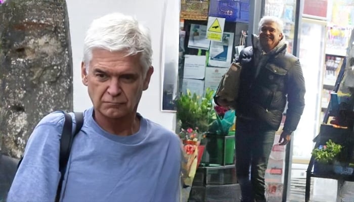 Phillip Schofields body gestures appear opposite from his previous appearances, looks happy and relaxed