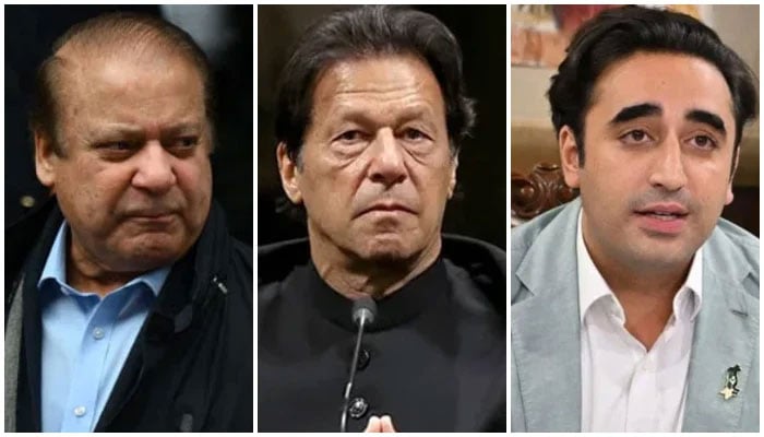 (From left) PML-N supremo Nawaz Sharif, PTI founder Imran Khan and PPP Chairman Bilawal Bhutto-Zardari. — AFP/X/@ForeignOfficePk/File