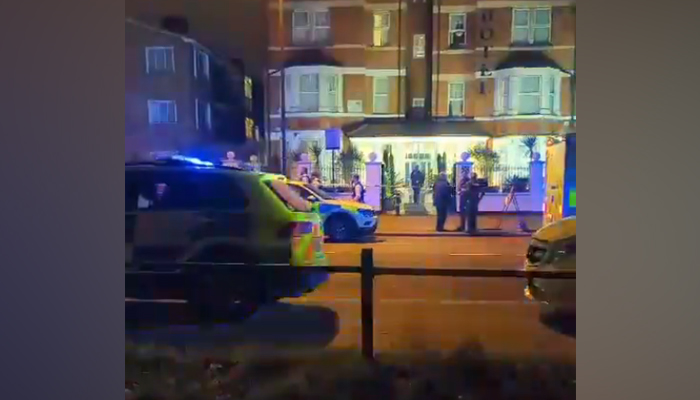 This still taken from a social media video from Clapham’s Lessar Avenue, area shows a fire brigade vehicle standing on the side of the road after the acid attack in London on January 31, 2024. — X/@CrimeLdn