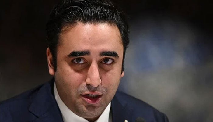 Pakistan Peoples Party (PPP) Chairman Bilawal Bhutto-Zardari during a speech at Pakistans Resilience to Climate Change conference in Geneva on January 9, 2023. — AFP