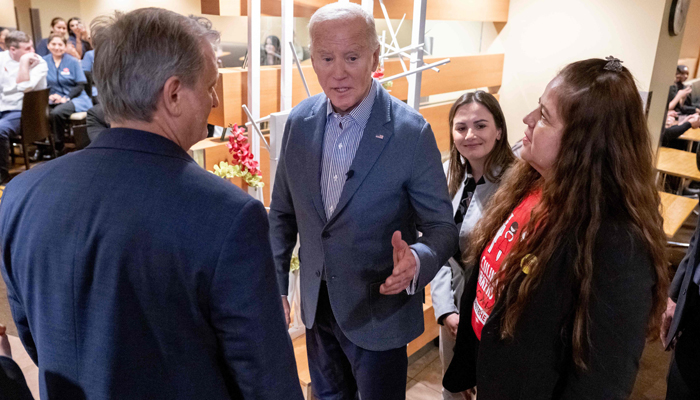 US President Joe Biden answers a question from the press about the condition of British King Charles at the Vdara Hotel in Las Vegas, Nevada, February 5, 2024. — AFP