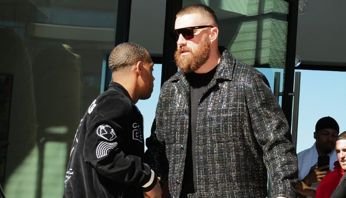 Travis Kelce fashioned Amiri at the Super Bowl 2024