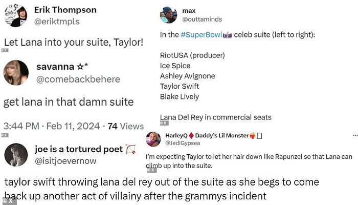 Lana Del Rey makes it to Taylor Swift’s suite after ditching rival’s jacket