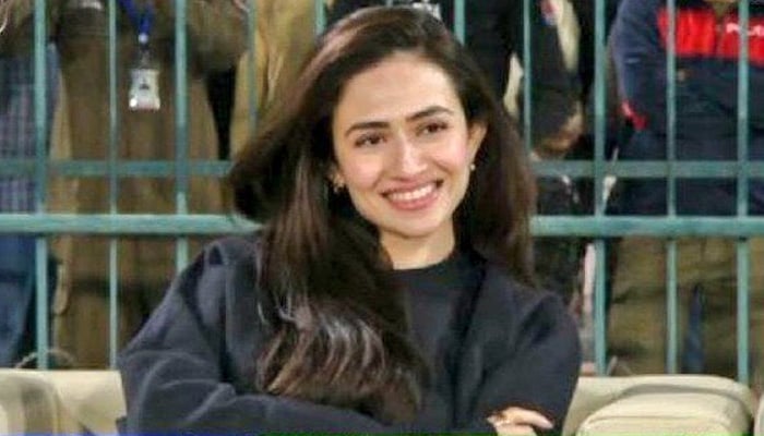 Sana Javed spotted at Multan Cricket Stadium during Karachi Kings match with Multan Sultans on February 18, 2024 in this screengrab taken from a video. — X/@muzamilasif4