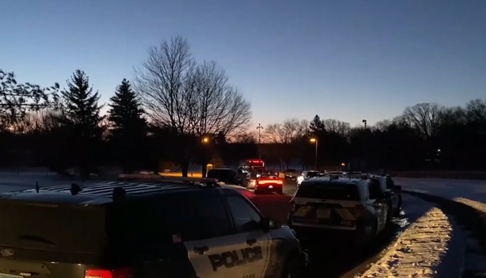 This still shows police vehicles parked in Burnsville where three officials were killed in a domestic incident on February 18, 2024. — 5 EyeWitness News