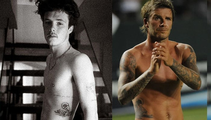 Cruz Beckham replicates his father David Beckhams tattoo. — Instagram/@certifiedletterboy/File